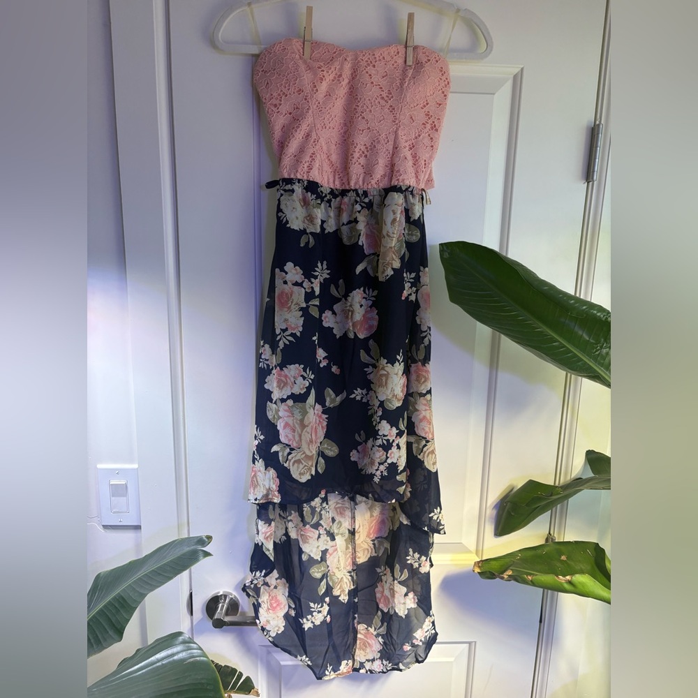 Pink and Navy Floral Maxi Dress